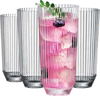 Khen Shatterproof Ribbed Drinking Glasses – Set of 4 Clear 12oz