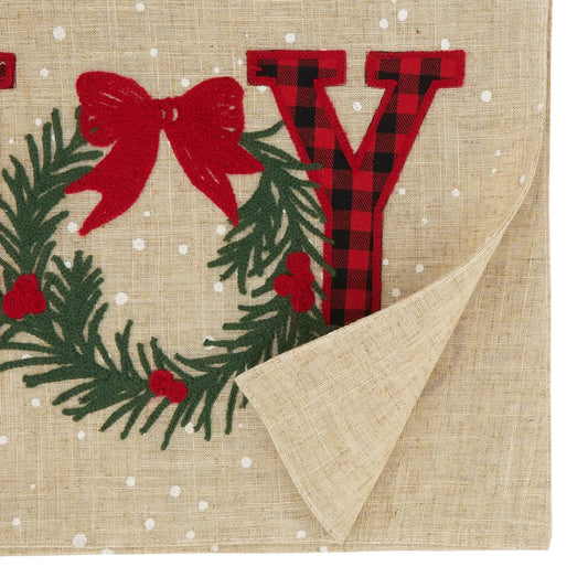 Fennco Styles Joy Holly Holiday Table Runner 16" W x 70" L - Natural Festive Table Cover for Home Décor, Dining Table, Banquet, Christmas and Special Occasion