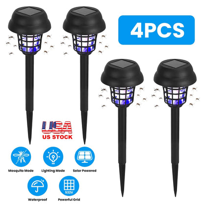 4 Pack Solar Powered Mosquito Zapper Outdoor Insect Killer Torch Waterproof Bug Zapper with UV Light White Light for Yard Garden Farm Patio