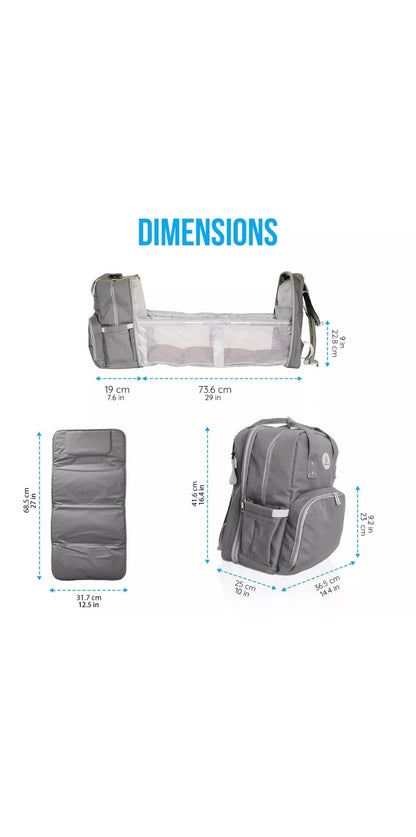 MoonBaby Backpack Diaper Bag Foldable Changing station Portable Crib Bassinet