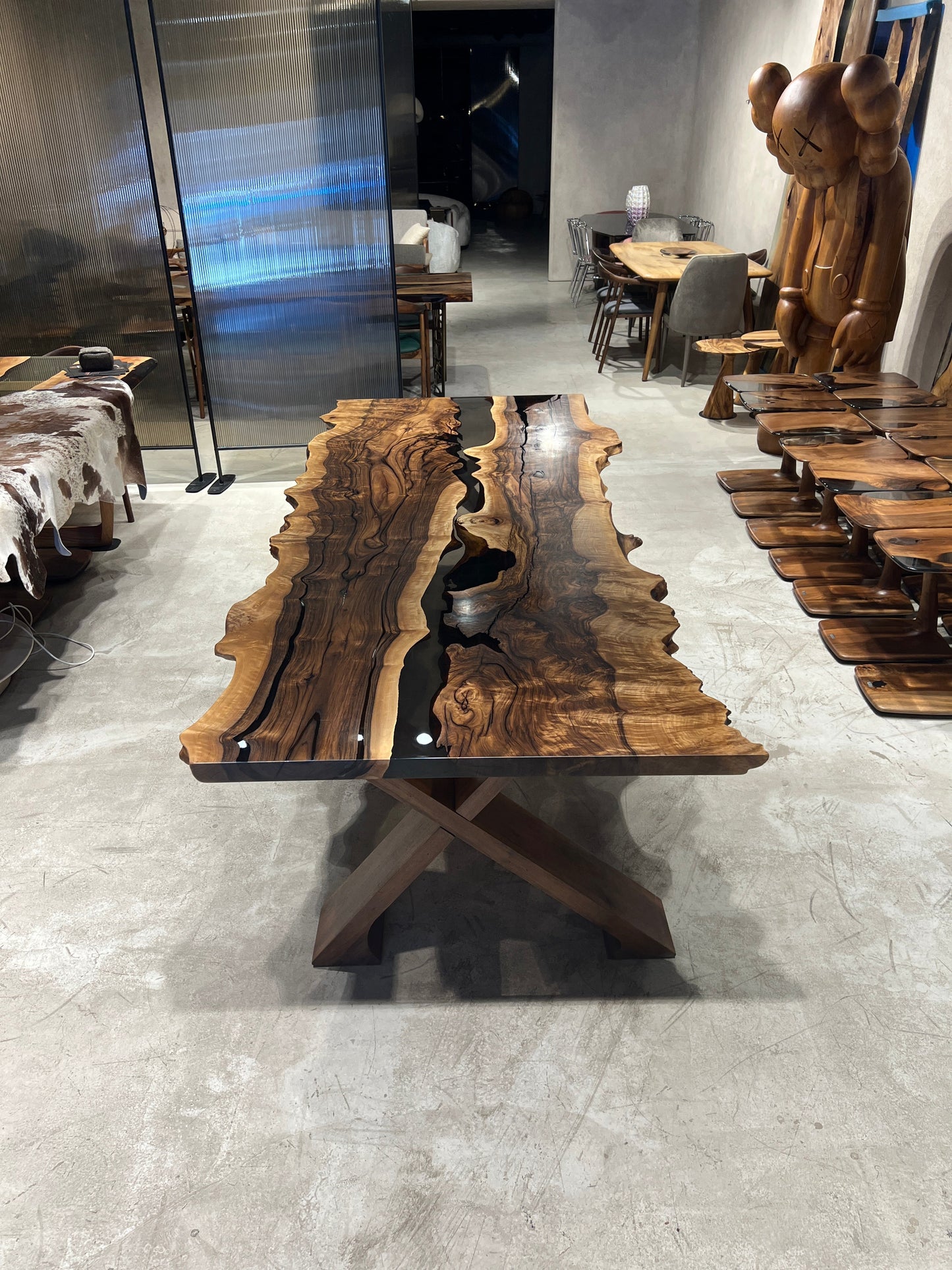 Live Edge Rustic, Epoxy Resin River Dining Room Table Made of Walnut