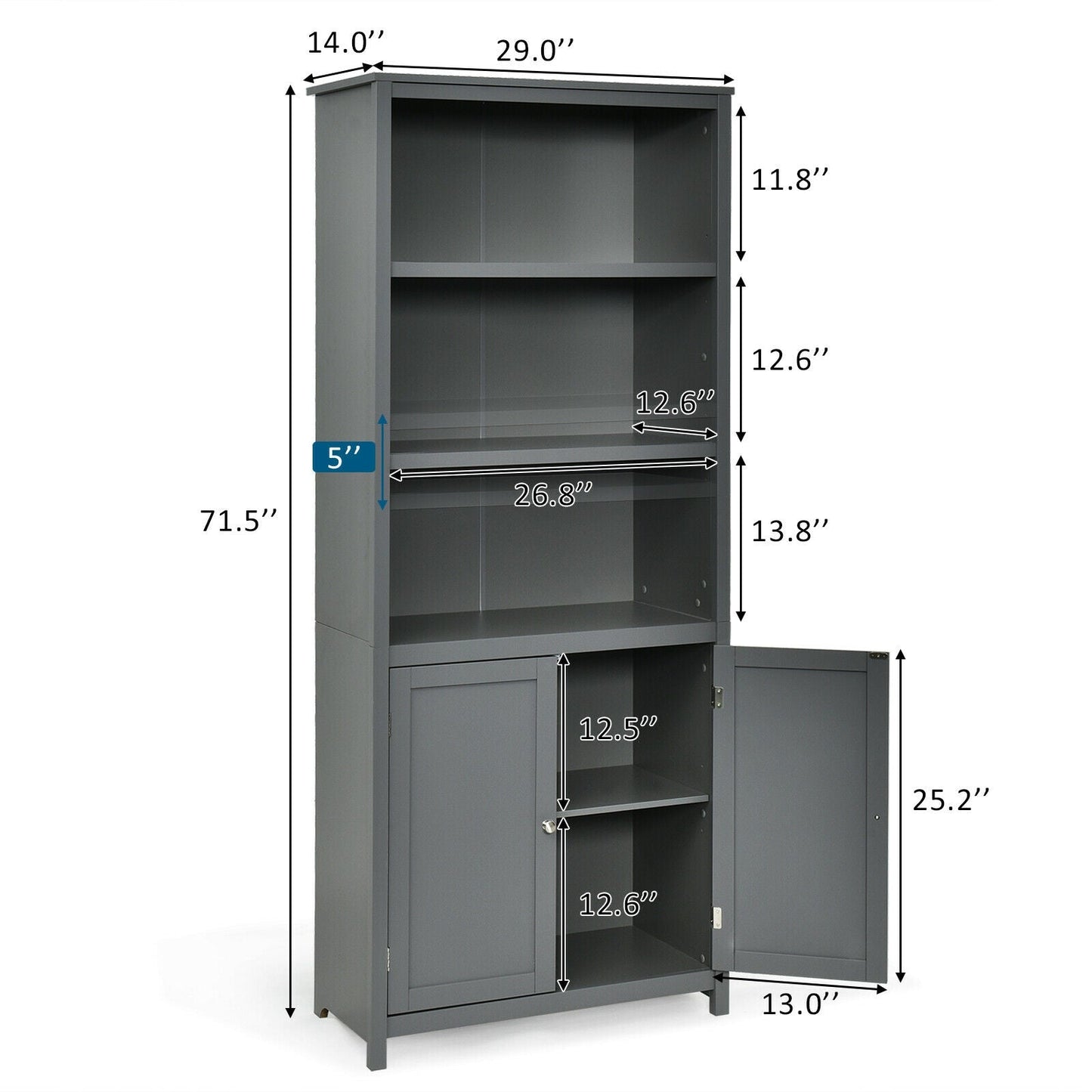 Bookcase Shelving Storage Wooden Cabinet Unit Standing Display Bookcase with Doors