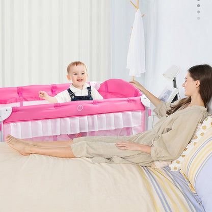 Portable Baby Playpen Crib Cradle with Carring Bag-Pink