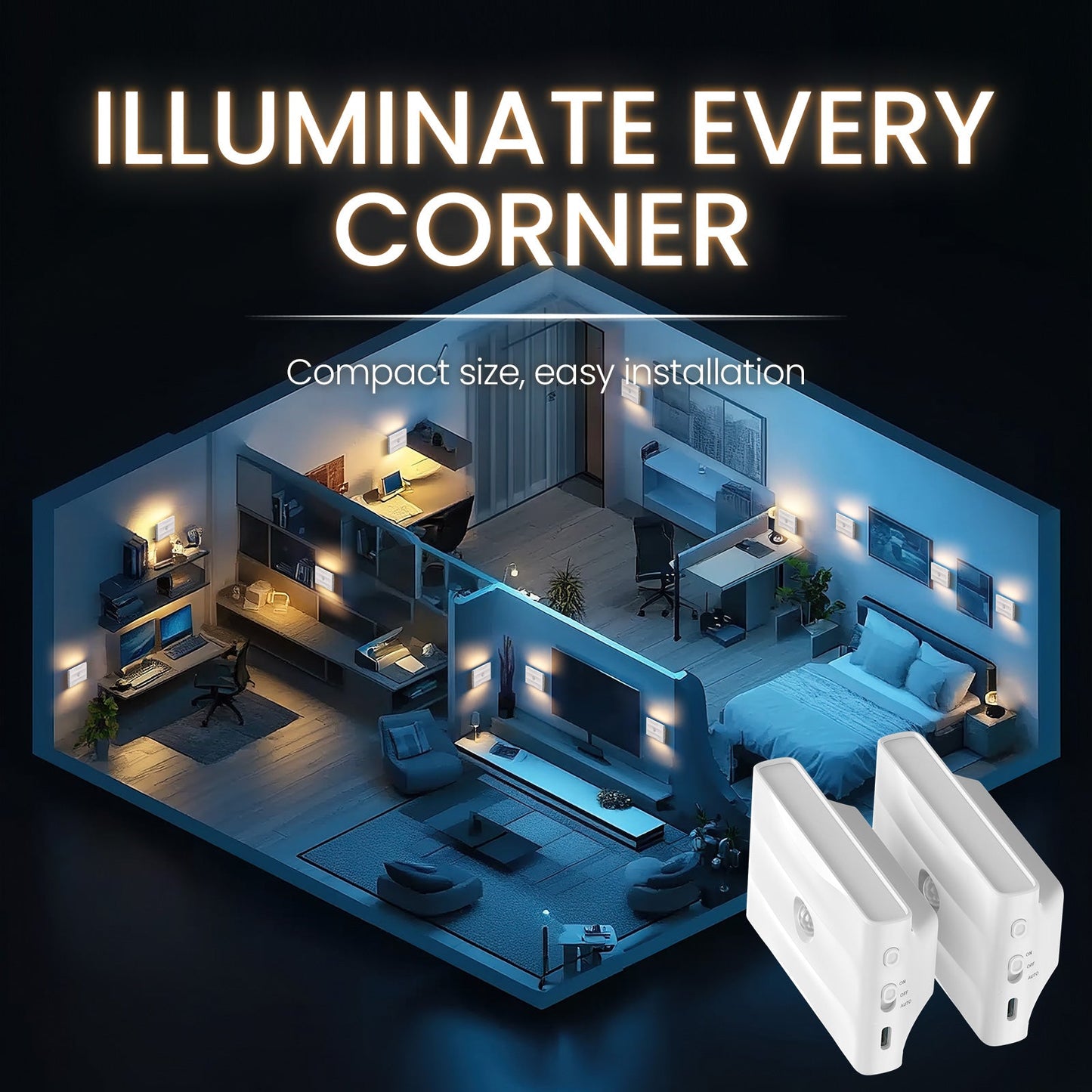 Rechargeable Battery Night Light ,1500 mah , Adjustable Brightness for Bathroom, Bedroom, Kitchen, Cabinet, Stairs, Hallway