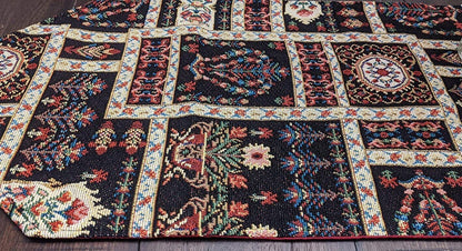DaDalogy Bedding Elegant Woven Mughal Floral Tapestry Table Runner, Dark Noir Botanical Vintage Fleur (18197)