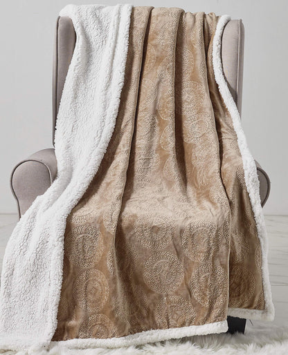 Decor&More Bon Iver Collection Extra Soft Mandala Embossed Microplush Throw Blanket with Sherpa Backing (50" x 60")