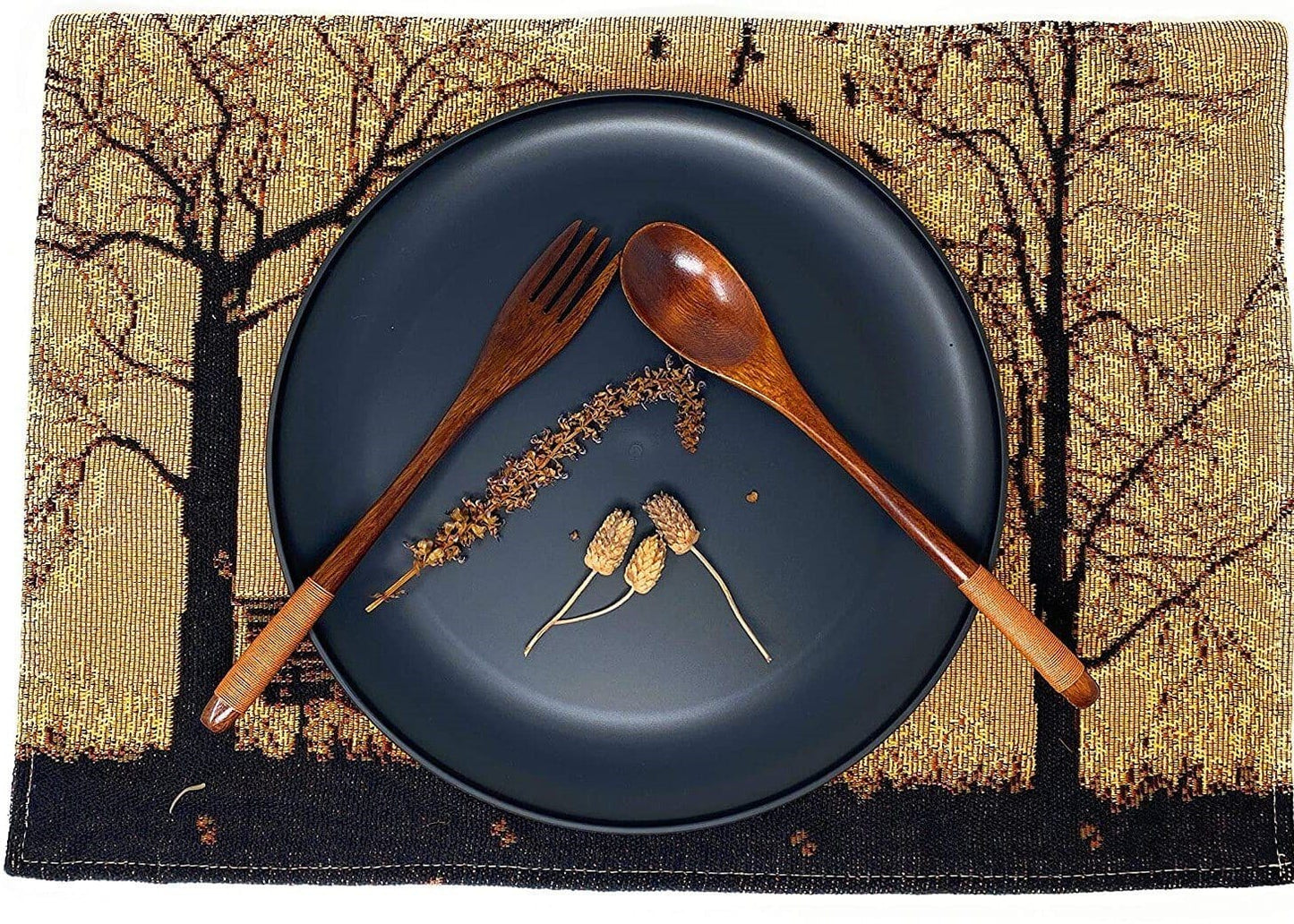 DaDalogy Bedding Set of 4 Pieces Autumn Birds Blessing Tapestry Dining Placemats 13” x 19” (Thanksgiving)