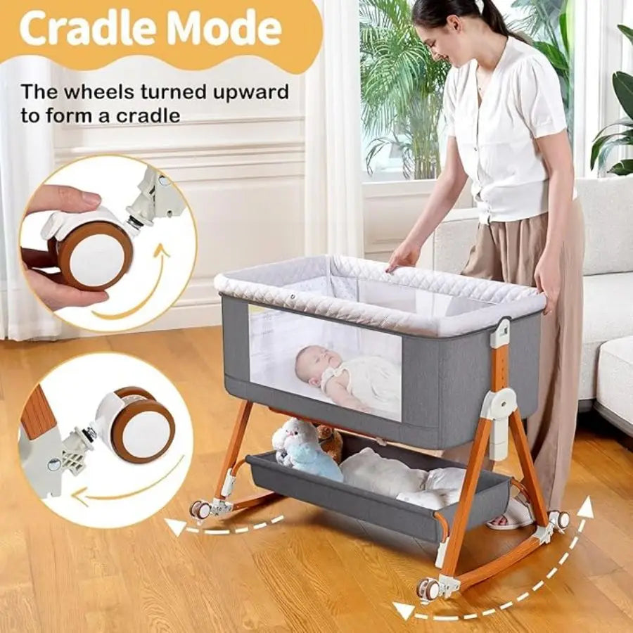 Portable Baby Bassinet 3-In-1 Foldable Crib With Rocking
