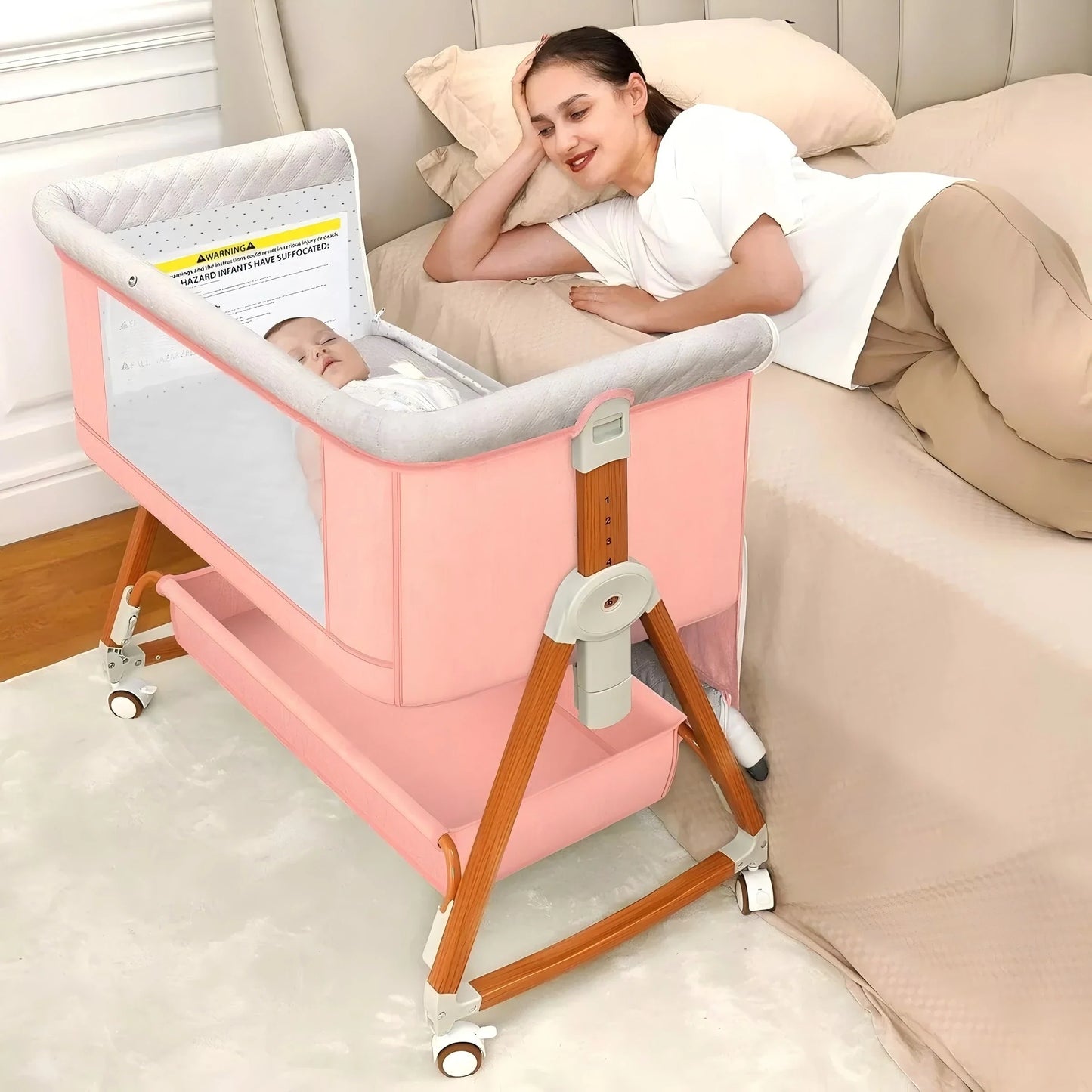 Portable Baby Bassinet 3-In-1 Foldable Crib With Rocking