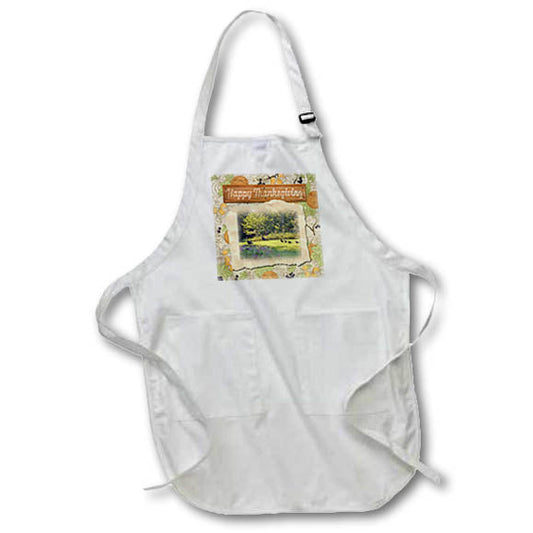 Apron - Turkey Family Photo, Happy Thanksgiving on Wooden Sign, Pumpkin Design Thanksgiving Design and Photography