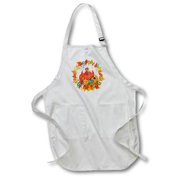 Apron - Happy Turkey Day Pumpkins Autumn Leaves Wreath Autumn and Thanksgiving