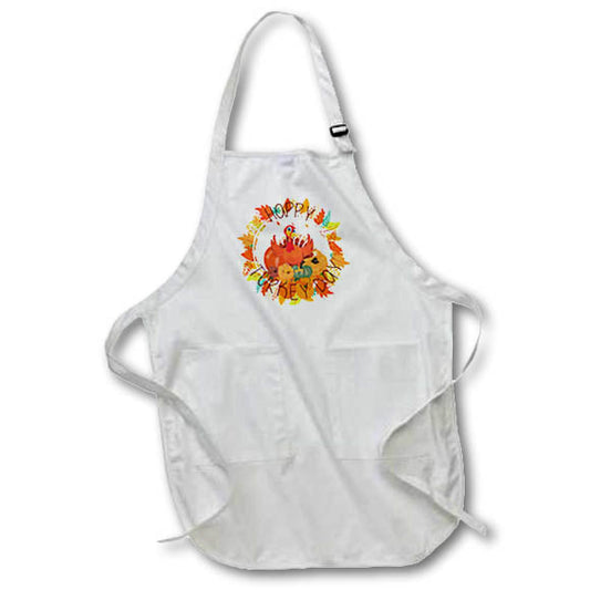 Apron - Happy Turkey Day Pumpkins Autumn Leaves Wreath Autumn and Thanksgiving