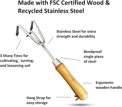 Classic Garden Tool Set - Includes Hand Trowel Transplanter Cultivator