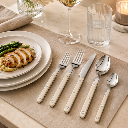 Khen Cream Cutlery Set of 20 –18/8 Stainless Steel Flatware