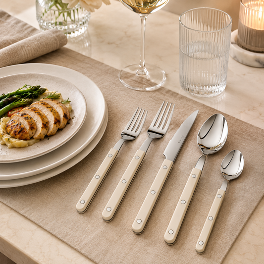 Khen Cream Cutlery Set of 20 –18/8 Stainless Steel Flatware