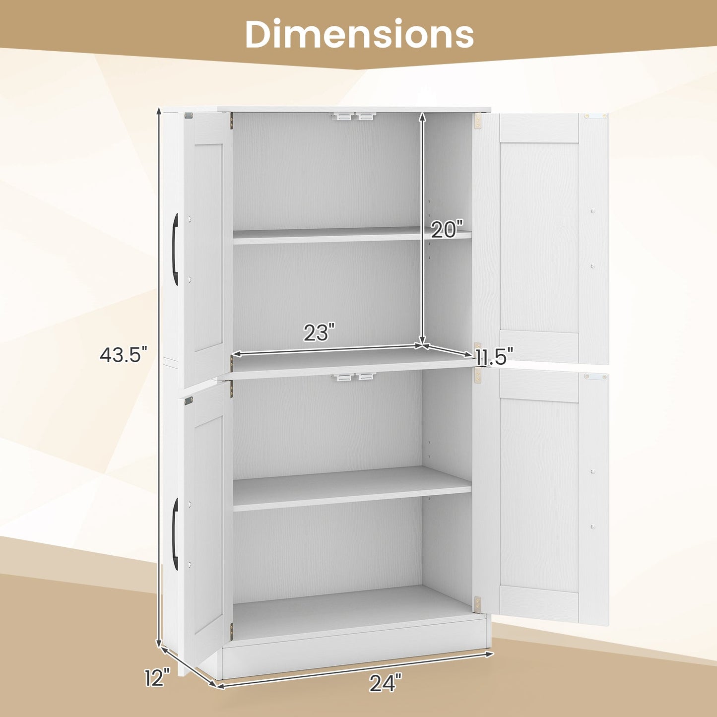 Bathroom Cabinet 43.5 inch Storage Cabinet with Doors and Adjustable Shelves