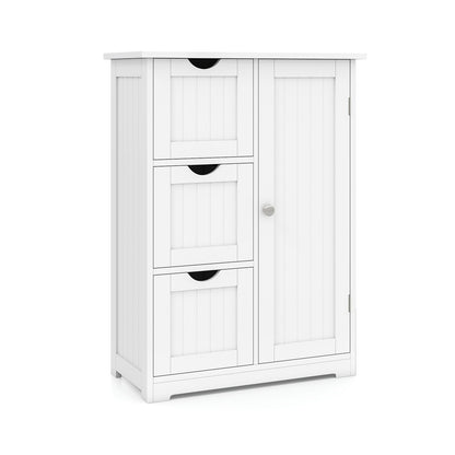 Bathroom Floor Cabinet Side Storage Cabinet with 3 Drawers and 1 Cupboard