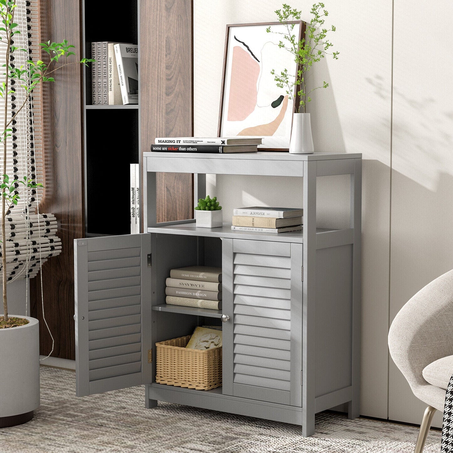 Freestanding Bathroom Floor Cabinet with Double Shutter Doors