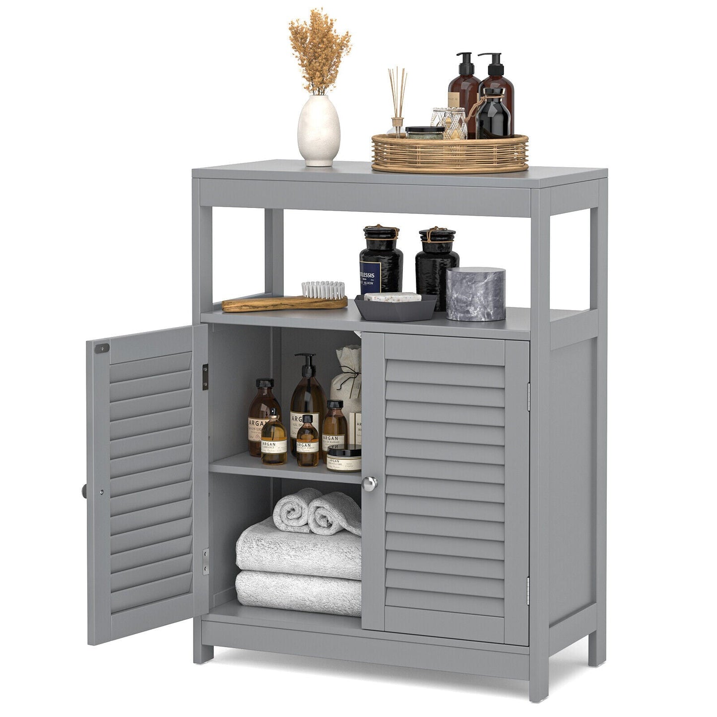 Freestanding Bathroom Floor Cabinet with Double Shutter Doors