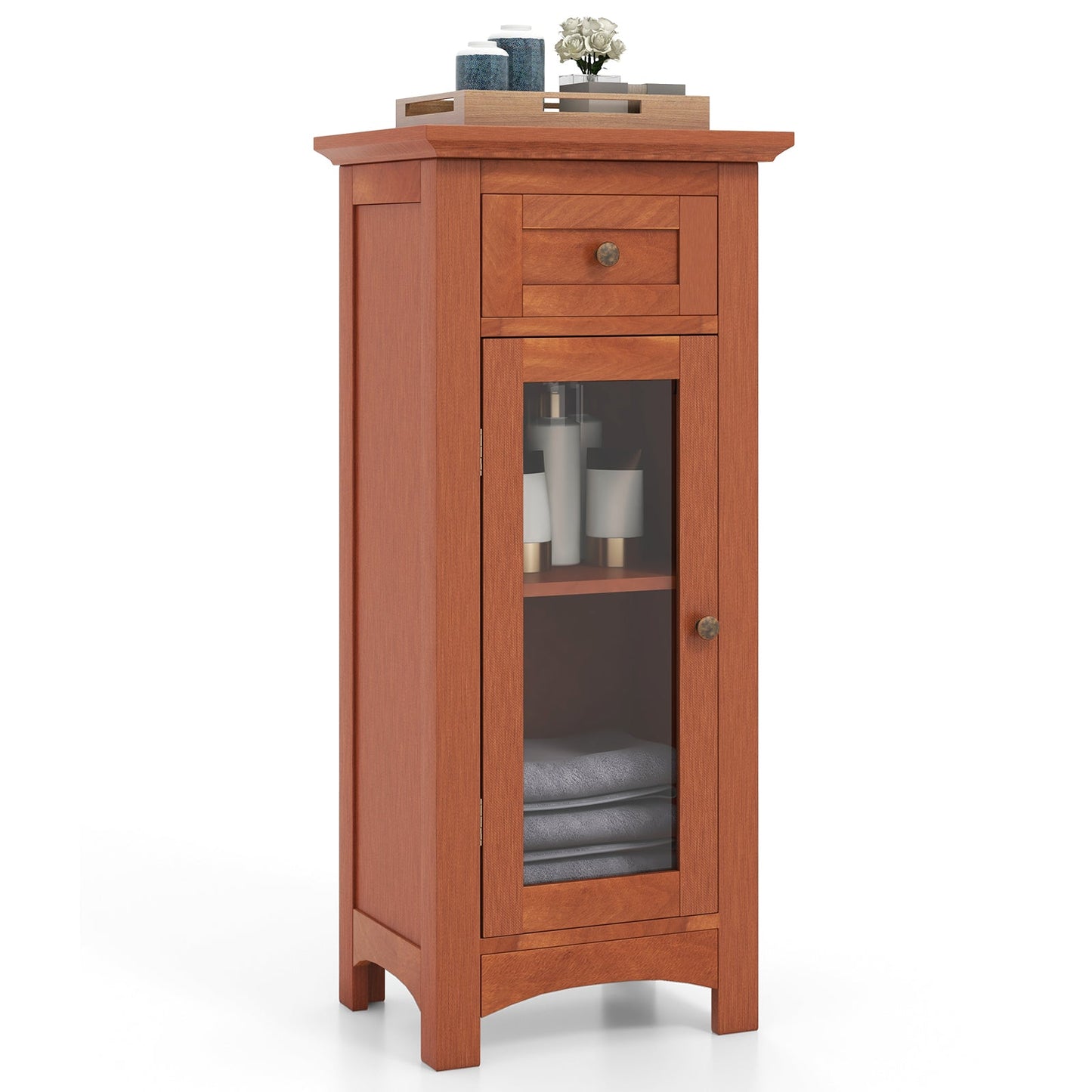 Bathroom Freestanding Storage Cabinet with Single Glass Door