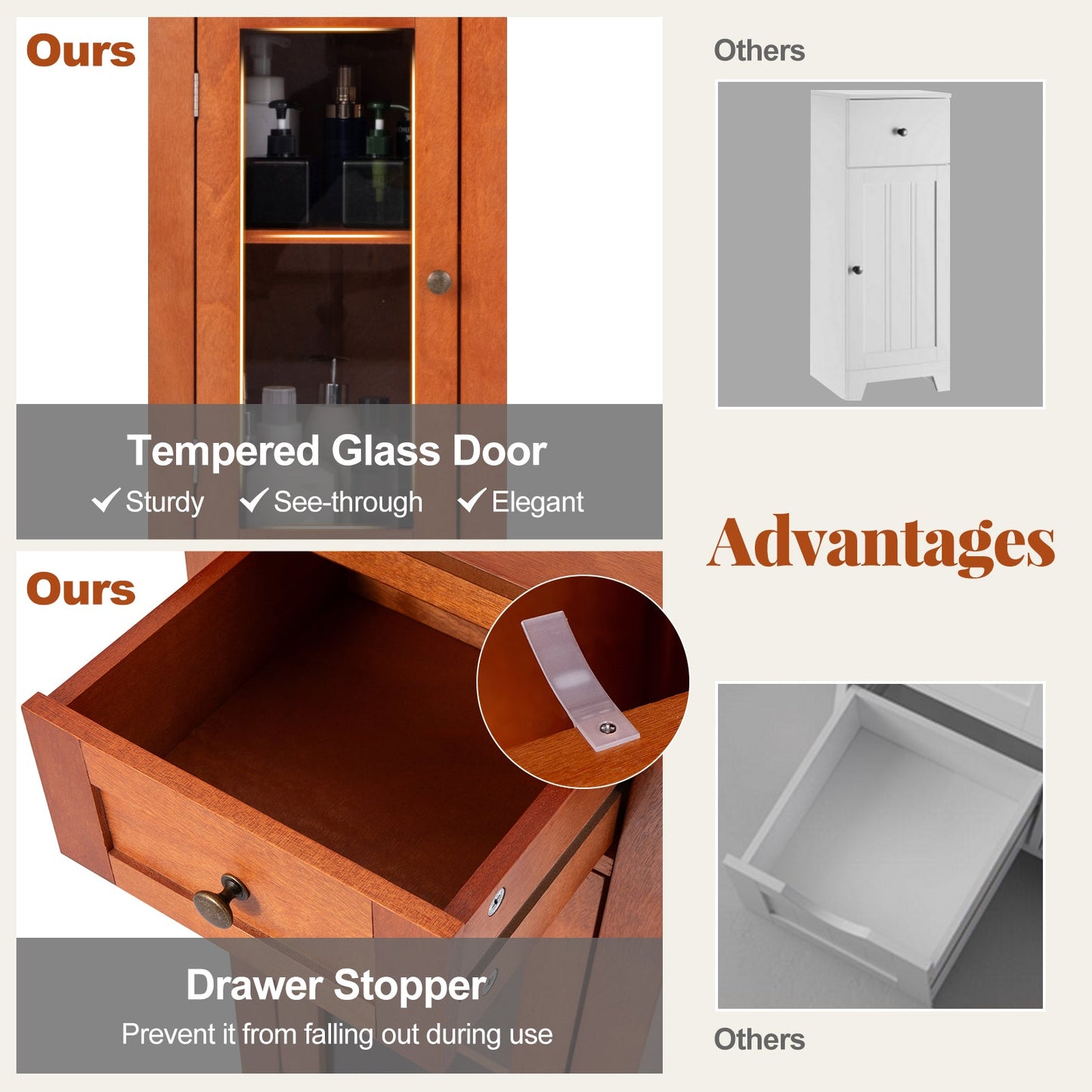 Bathroom Freestanding Storage Cabinet with Single Glass Door