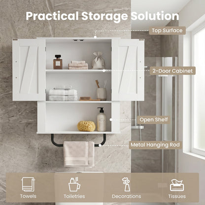 Bathroom Wall Cabinet with Barn Doors and Towel Bar