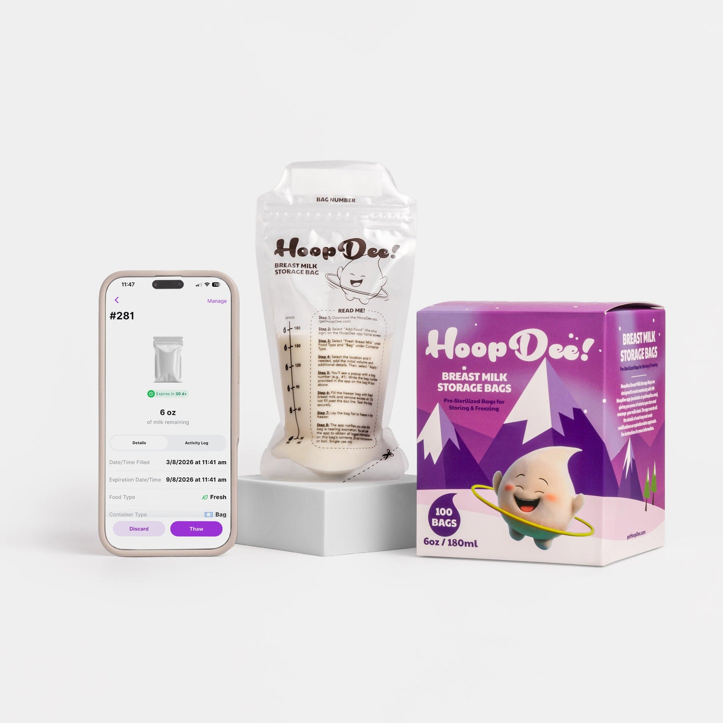 HoopDee Breast Milk Storage Freezer Bags 6oz (180ml) | 100-Count Box)