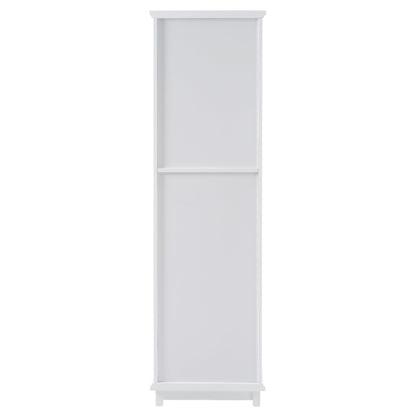 High bathroom storage cabinet with glass door, freestanding, two drawers and adjustable shelves, MDF board, painted white