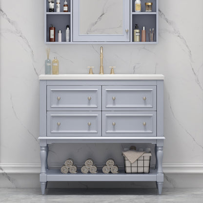 36" Bathroom Vanity Cabinet with Sink Combo Set, Undermount Resin Sink, Free Standing Vanity Set with 4 Drawers Blue