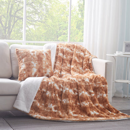 DaDa Bedding Amber Orange Brown Faux Fur Pillow Cover
