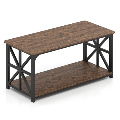 Coffee Table 2-Tier Center Table with Storage Shelf