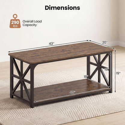 Coffee Table 2-Tier Center Table with Storage Shelf