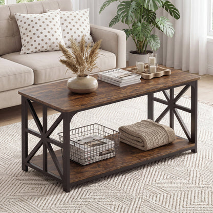 Coffee Table 2-Tier Center Table with Storage Shelf