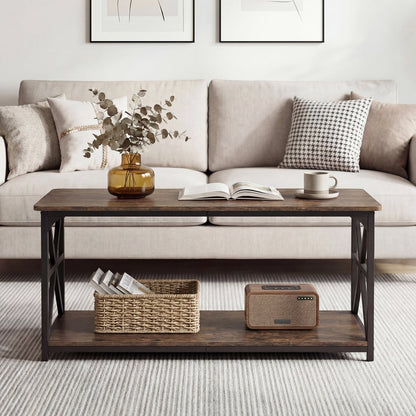 Coffee Table 2-Tier Center Table with Storage Shelf