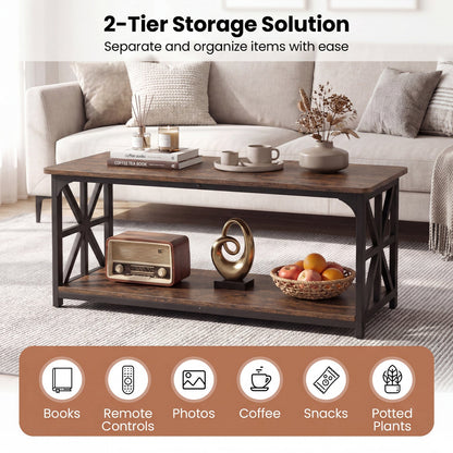 Coffee Table 2-Tier Center Table with Storage Shelf