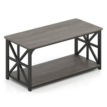 Coffee Table 2-Tier Center Table with Storage Shelf