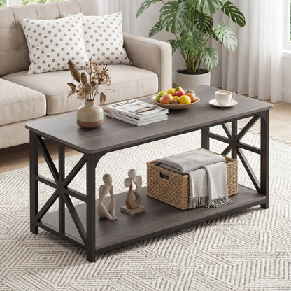 Coffee Table 2-Tier Center Table with Storage Shelf