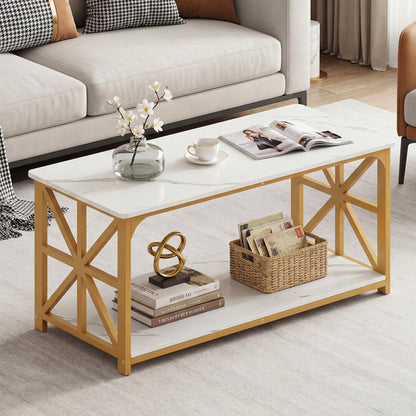 Coffee Table 2-Tier Center Table with Storage Shelf