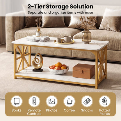 Coffee Table 2-Tier Center Table with Storage Shelf