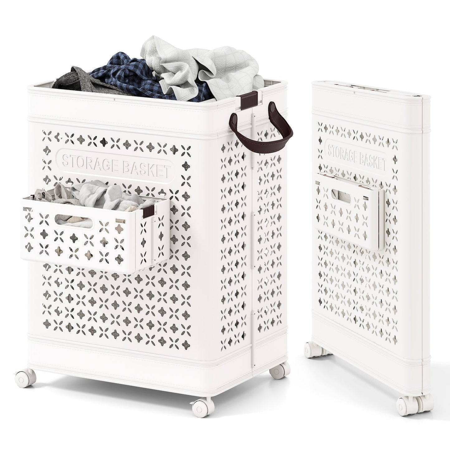 Collapsible Laundry Basket 20 Gallon Plastic Storage Bin-White