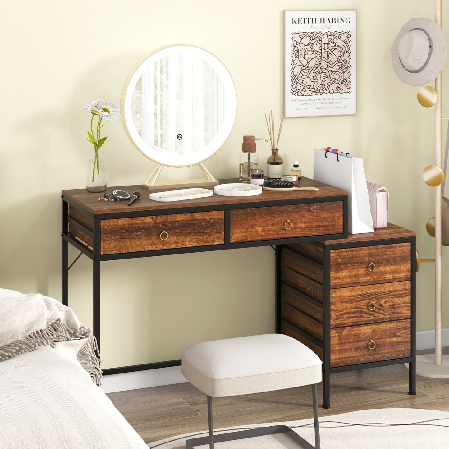 Computer Desk with 5 Drawers Home Office Desk with Side File Cabinet