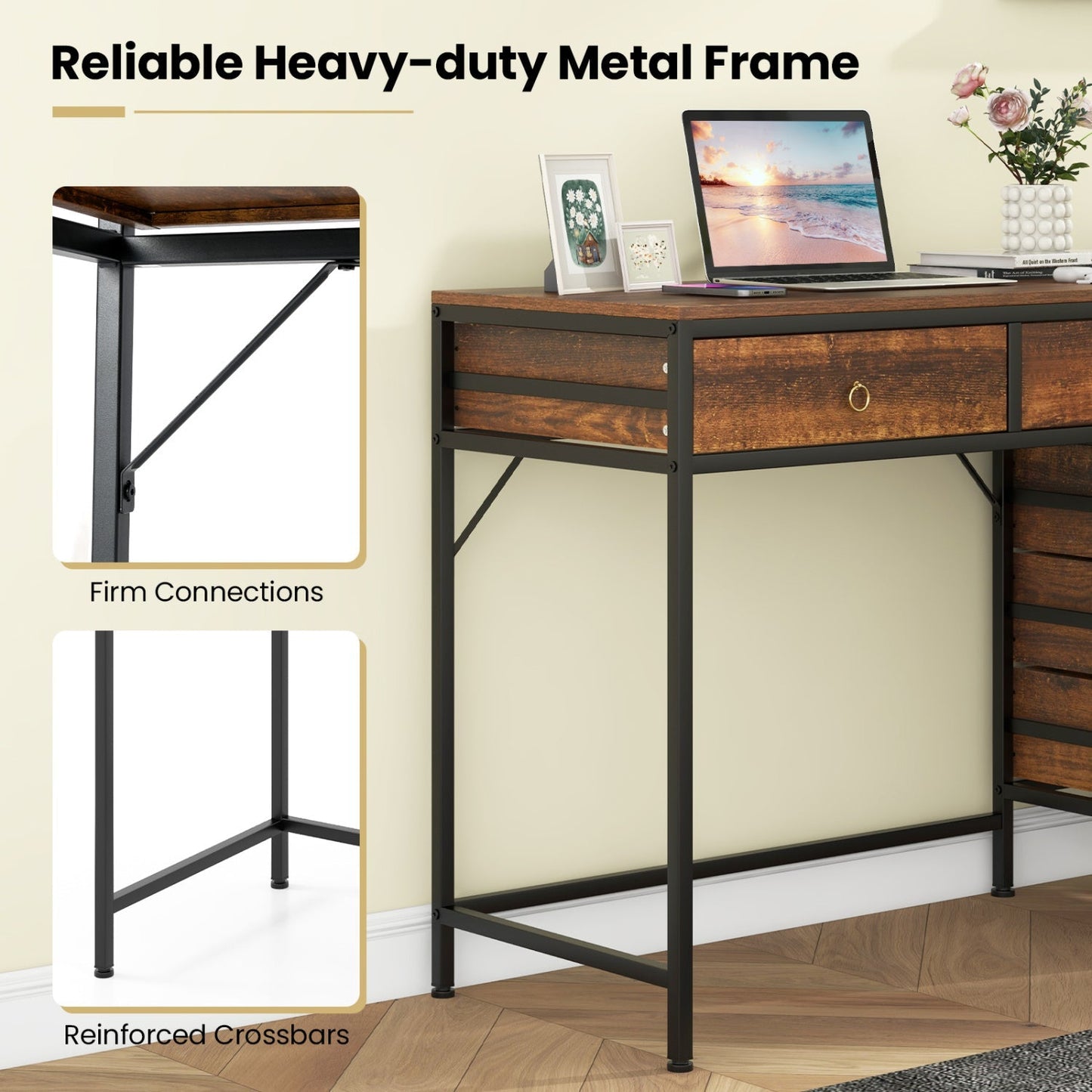 Computer Desk with 5 Drawers Home Office Desk with Side File Cabinet