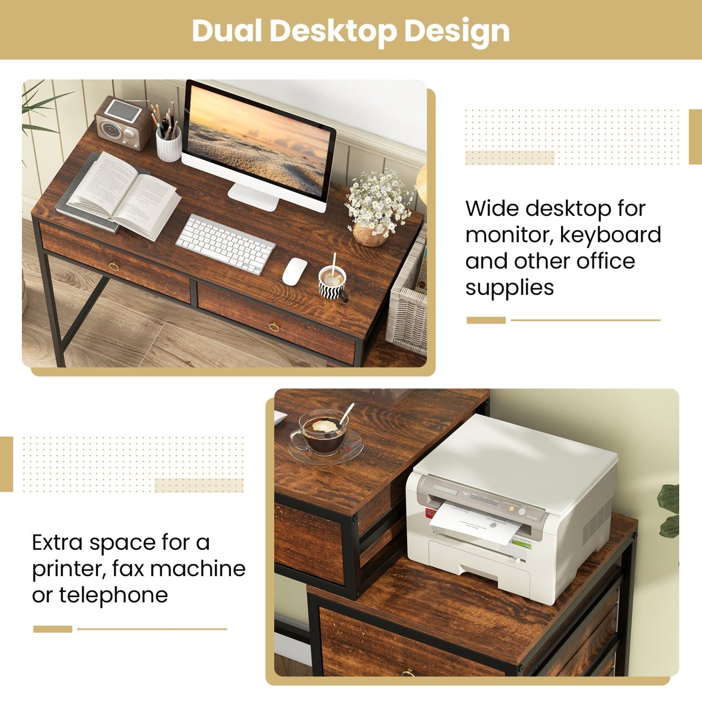 Computer Desk with 5 Drawers Home Office Desk with Side File Cabinet