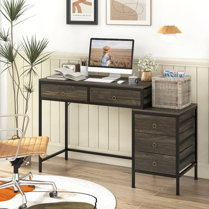 Computer Desk with 5 Drawers Home Office Desk with Side File Cabinet