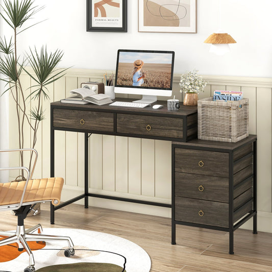 Computer Desk with 5 Drawers Home Office Desk with Side File Cabinet