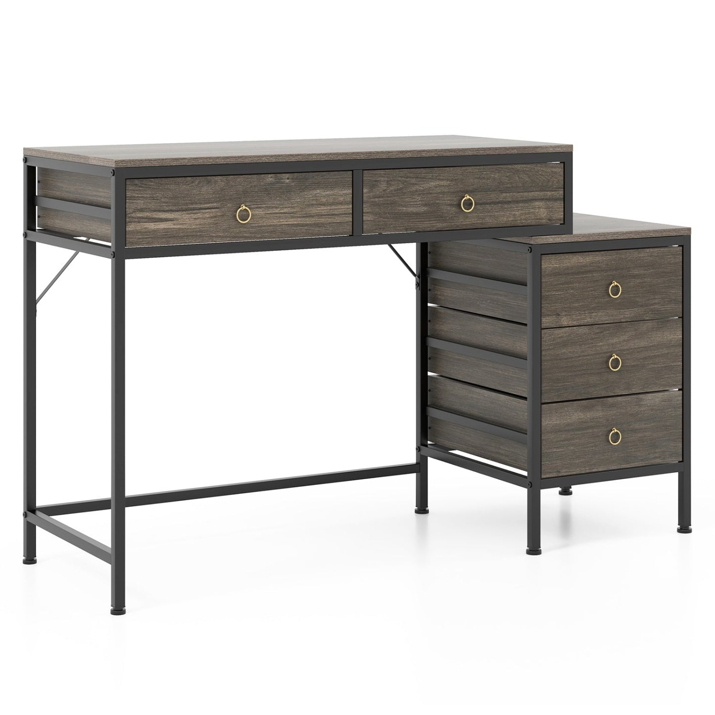 Computer Desk with 5 Drawers Home Office Desk with Side File Cabinet