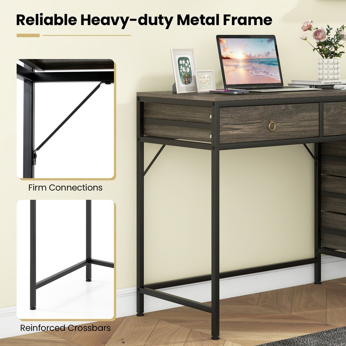 Computer Desk with 5 Drawers Home Office Desk with Side File Cabinet