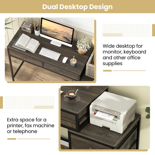 Computer Desk with 5 Drawers Home Office Desk with Side File Cabinet