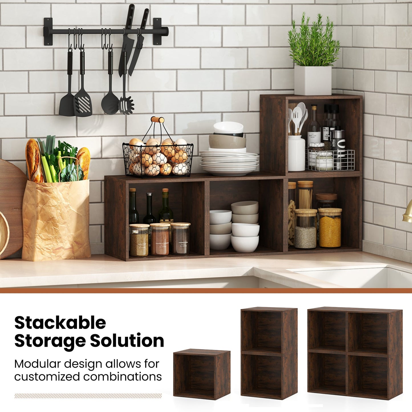 Cube Storage Organizer Stackable Open Book Shelf Wooden Display Shelving Unit
