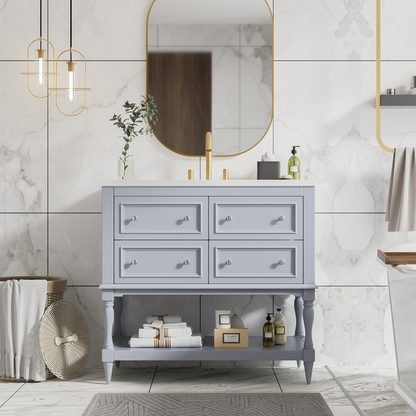 36" Bathroom Vanity Cabinet with Sink Combo Set, Undermount Resin Sink, Free Standing Vanity Set with 4 Drawers Blue